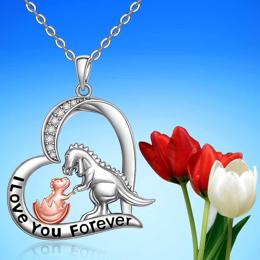 Fenthring Heart Dinosaur Necklace for Women Sterling Silver Pendant Cute Animal Dino Necklaces I Love You Forever Gifts Mother Daughter - Image 9