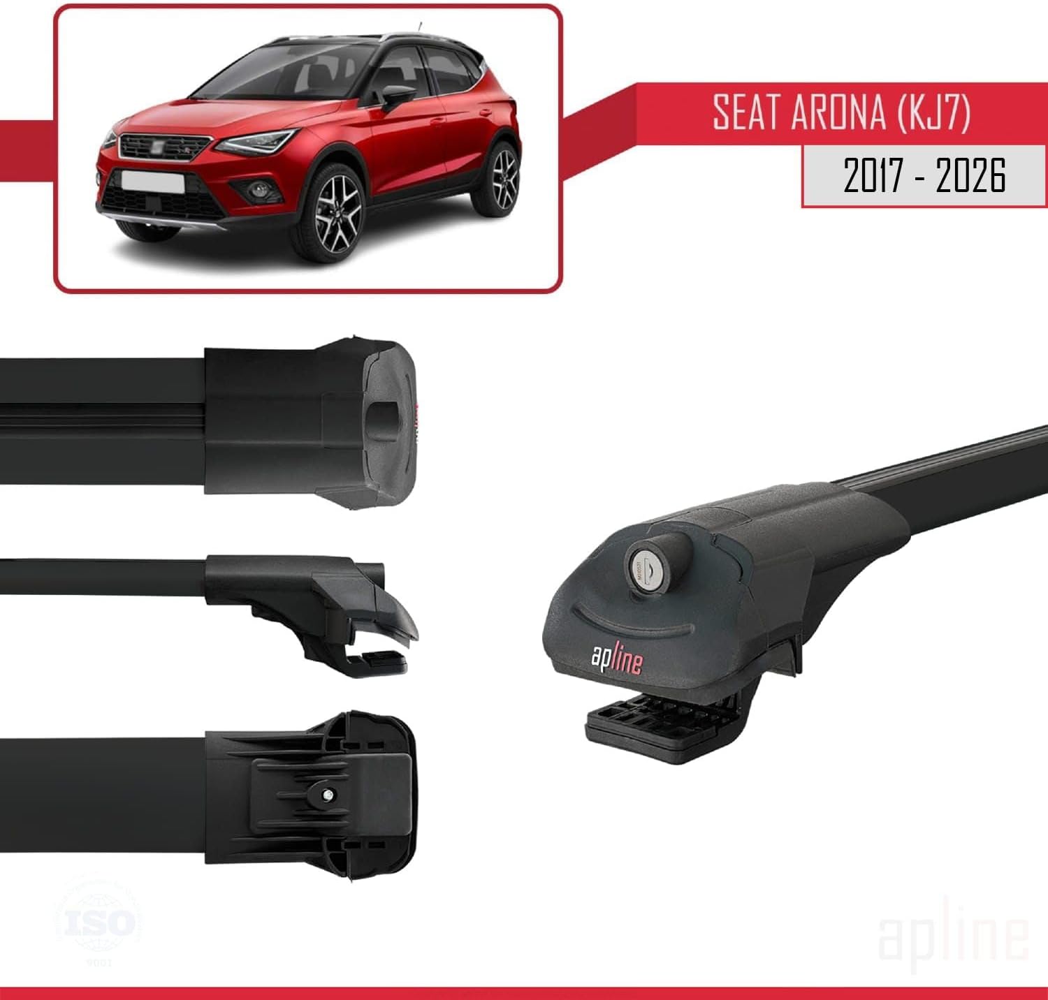 Compatible with Seat Arona (KJ7) 2017-2026 ACE-1 Car Roof Rack Cross Bar Black Aluminium 2 Bars