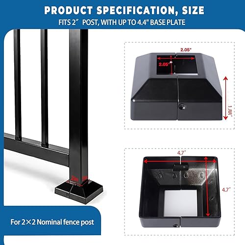 Miniatura 4 de Placa de cubierta de poste para brida de piso de 2 pulgadas, 2 piezas, zapato base de brida para barandillas, cubierta de falda de poste, negro