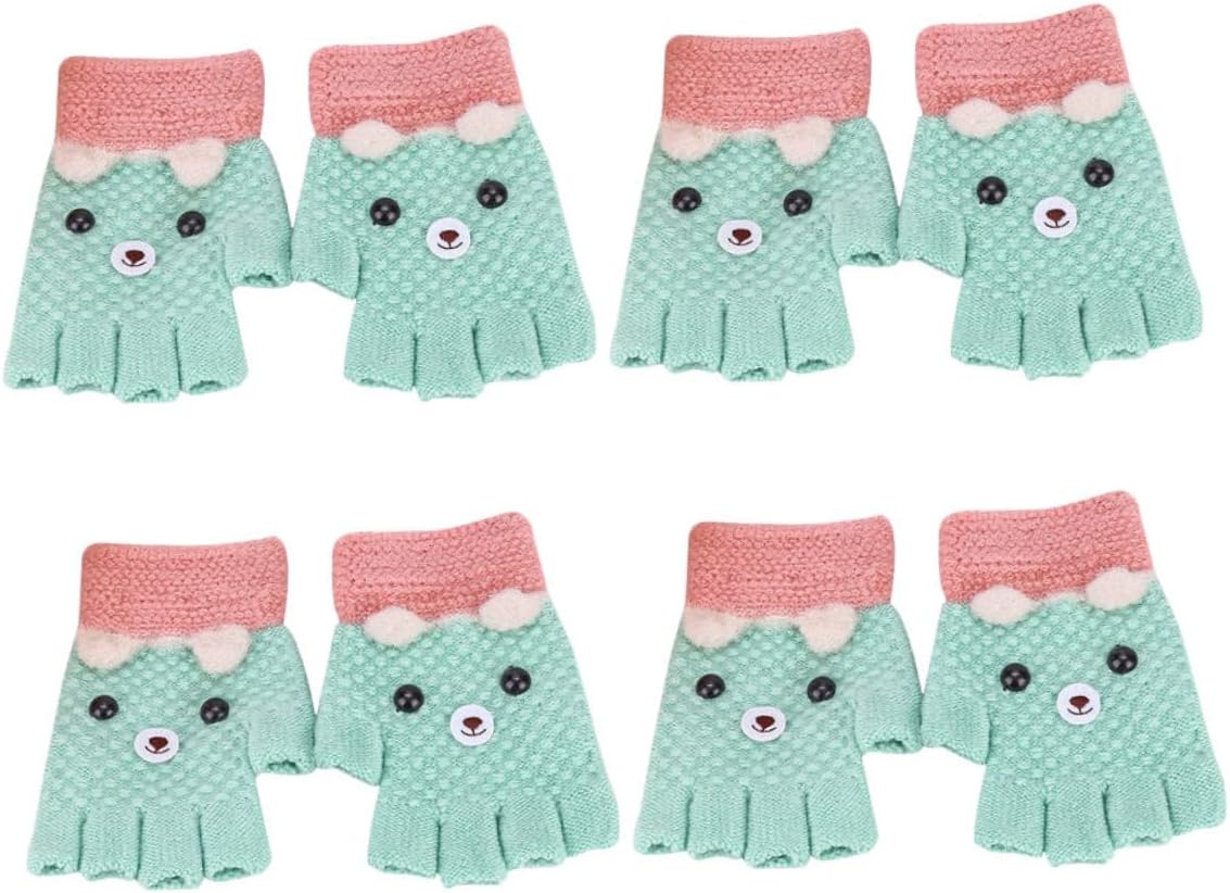 BESPORTBLE 4pairs Boy Girl Half Finger Gloves Soft Knitted Cartoon Design for Warmth Play for Outdoor Activities and Cozy Indoor Use Random Color