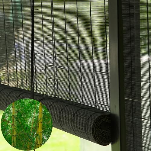 MZZHEDIE Schwarz Retro Bambusrollo,Natürlicher Bambusvorhang,Verdunkelungsrollo,Holzrollos,Sonnenschutz und Sichtschutz Rollo,für Fenster,Balkone,Gärten,Draussen,Trennwände (50×120cm/20×47in)