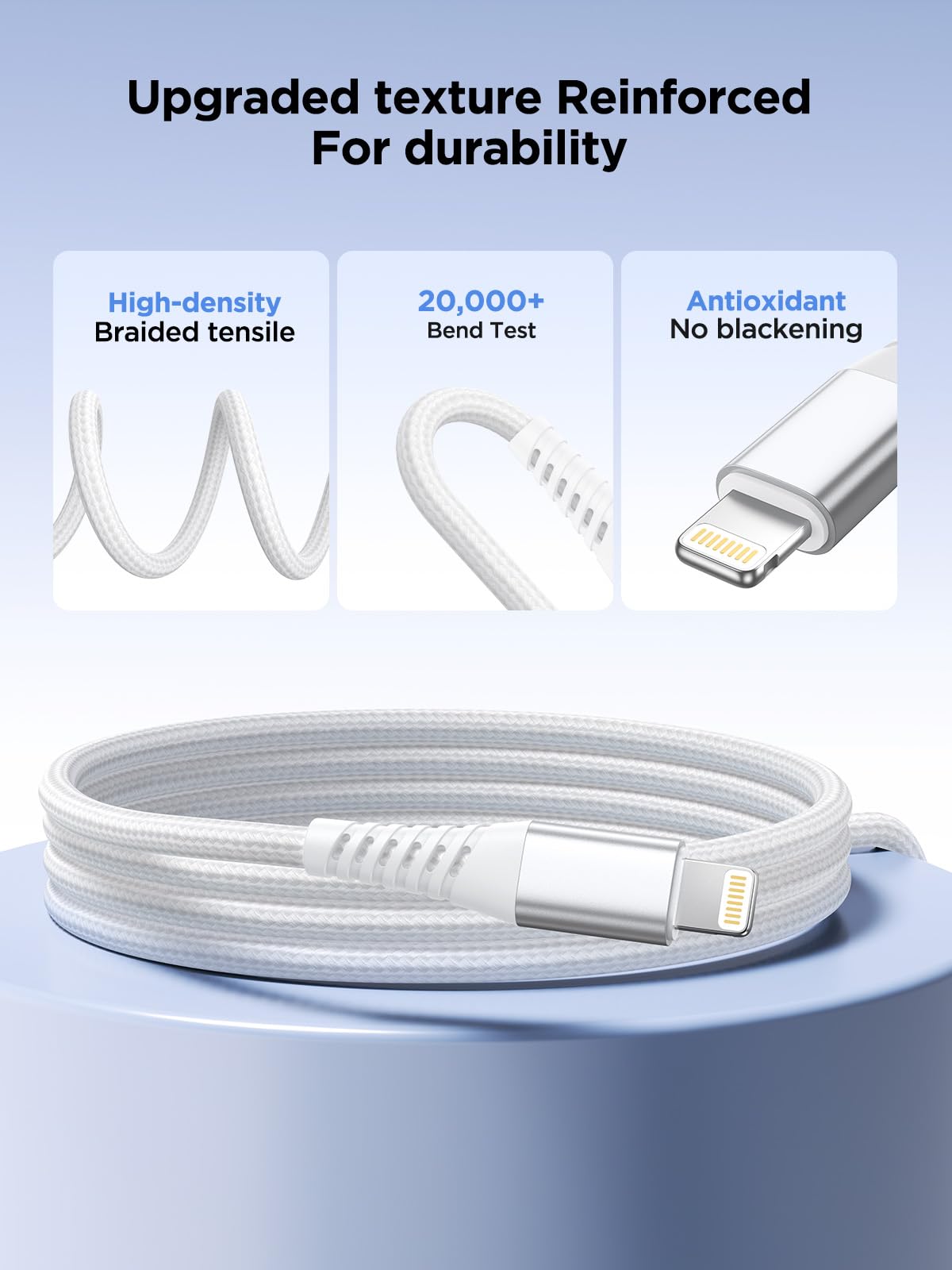 Câble Chargeur Lightning MFi Nylon Tressé Rapide 1m+1m Lot de 2 Compatible iPhone 14 Pro Max/13/12/11/XS/XR/X/8/7/6s/6/SE 2020 iPad