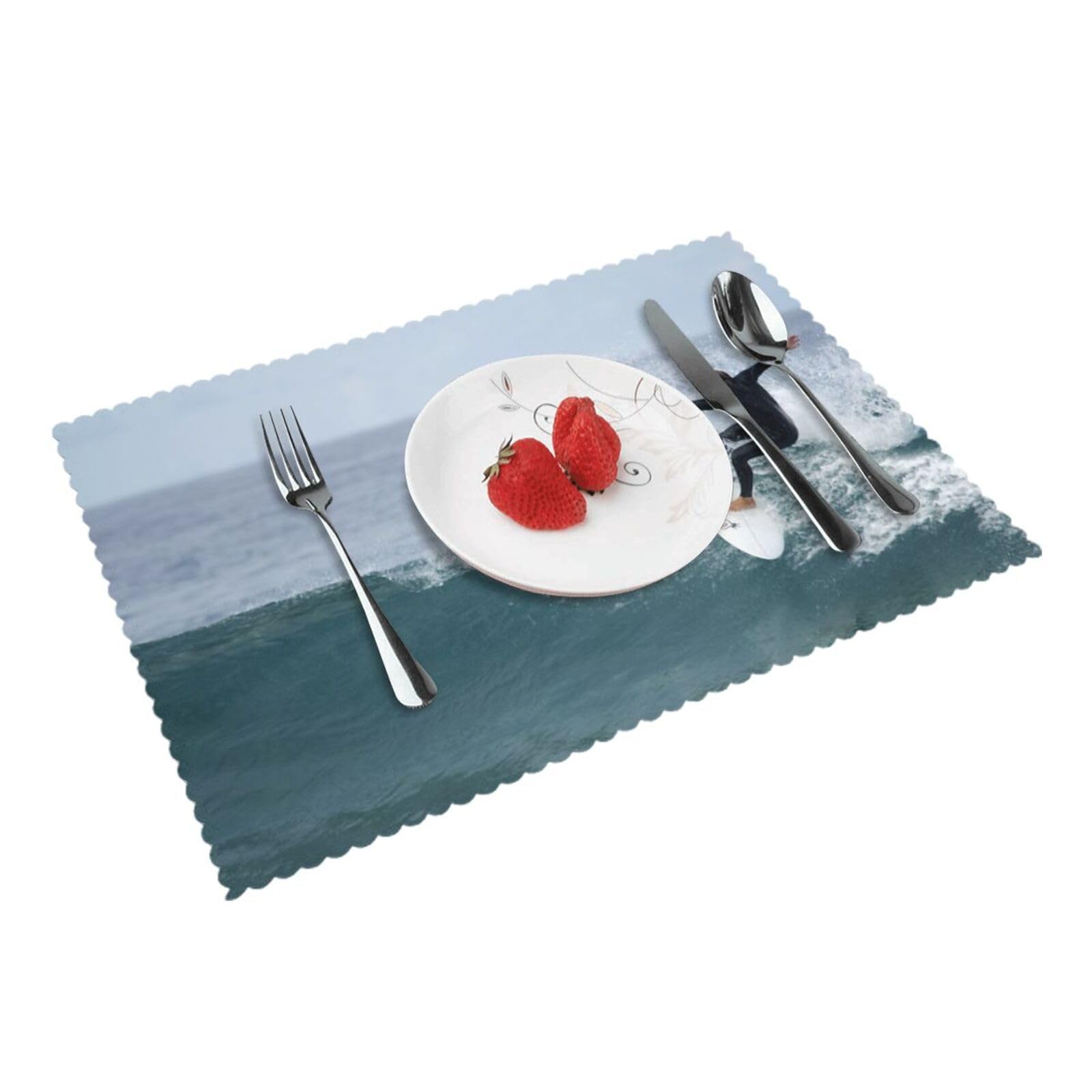 Surfing sea Waves Printed Placemats Set of 4 PCS Washable Placemat for Kitchen Table Heat-resistant Table Mats 45x30 CM