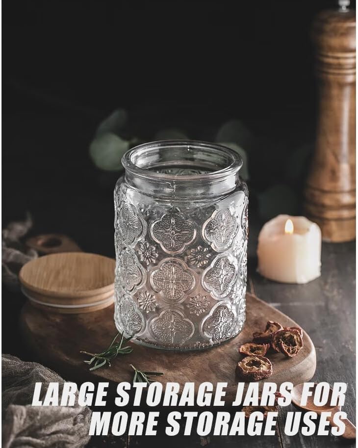 Miniatura 6 de BEWAVE Tarro de vidrio vintage, recipientes de almacenamiento de alimentos de 24 onzas, tarros transparentes con tapa hermética para encimera de