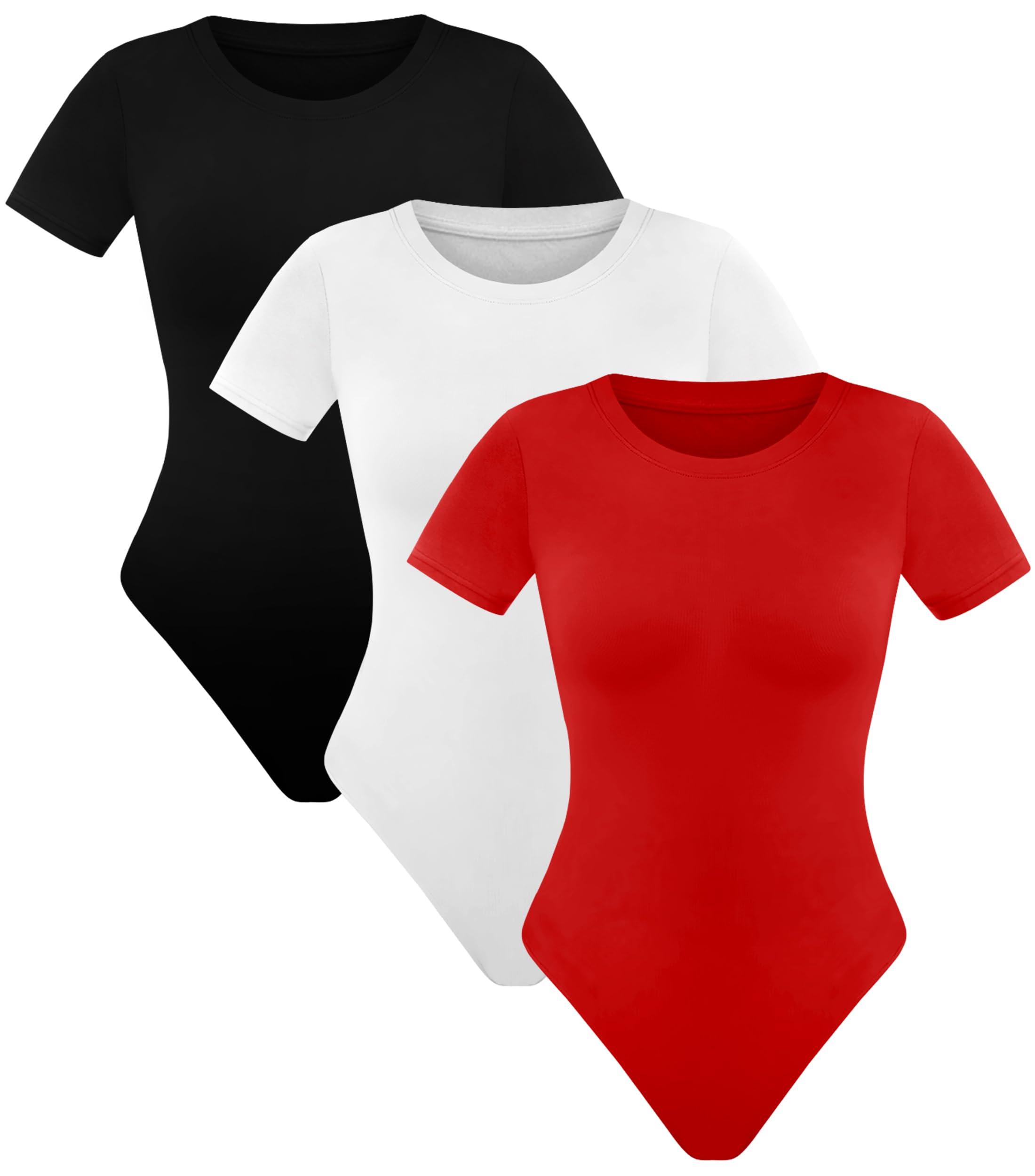 GAYHAY 3 Pack Bodysuits for Women - Black Bodysuit Women Cute Tops T Shirts Womens Fashion Body Suit Going Out Tops Outfits