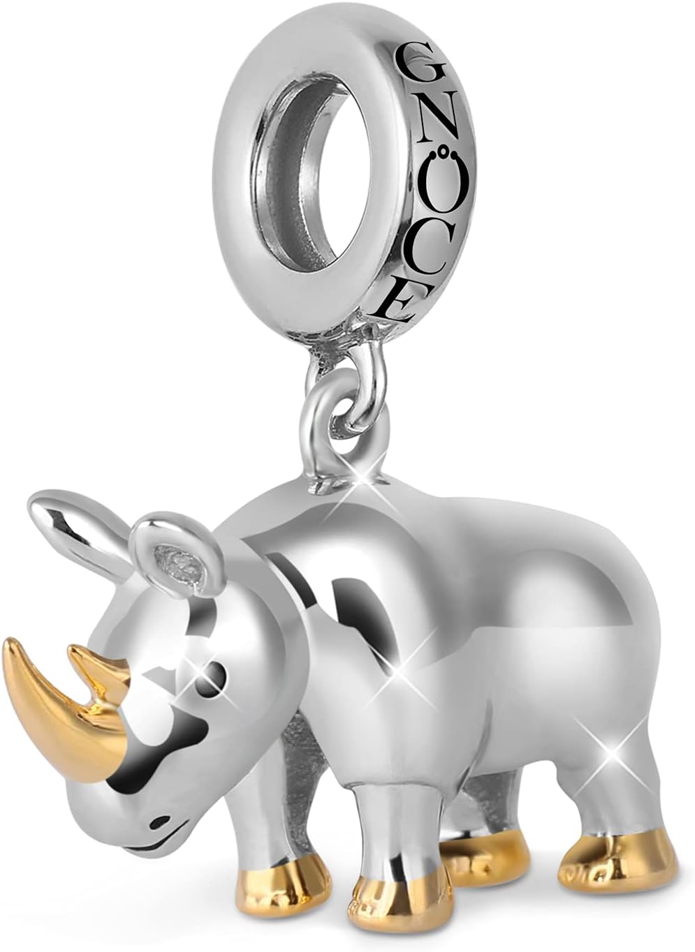 GNOCE Rhinoceros Pendant Charms for Bracelet 925 Sterling Silver Animal Charm Bead for Women Men Fit Bracelet/Necklace