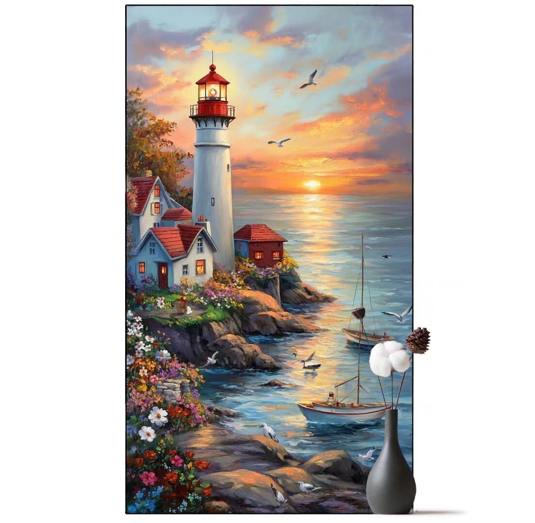 Diamond Painting Leuchtturm Diamond Painting Erwachsene Meer, 5D Diamant Painting Bilder Full Drill Diamond Painting Kinder, DIY Malen Nach Zahlen Malerei Stickerei Set für Wand Dekor 60 x 120 cm q641