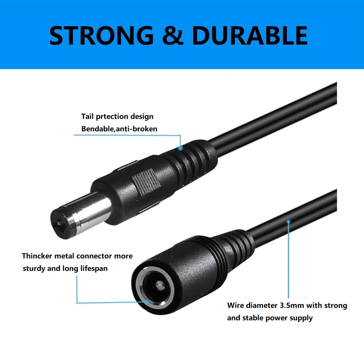 YSJJZRL 30 cm DC 5.5x2.5mm Sdoppiatore di alimentazione a 2 vie 1 maschio/femmina a 2 maschio/femmina Adattatore di alimentazione Cavo sdoppiatore a Y