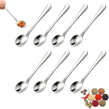 8pcs 7.5cm 1.6cm Tiny Stainless Steel Spoons Set, 304 Steel Mini Condiment Spoon for Spice Jars/Honey, Cute Small Salt/Sugar Spoon