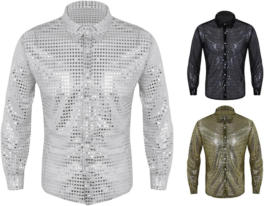 Zadaos Mens Sequins Latin Transparent Shirt Dance Modern Ballroom Tango Rumba Samba Dancewear