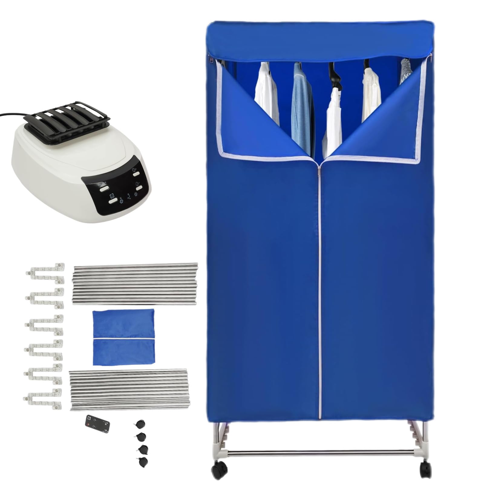 Asciugatrice 1200-1500 W portatile con telecomando, asciugatrice elettrica ad aria calda fino a 30 kg, timer 240 minuti e 3 livelli, IPX1, impermeabile per vestiti, asciugamani, jeans