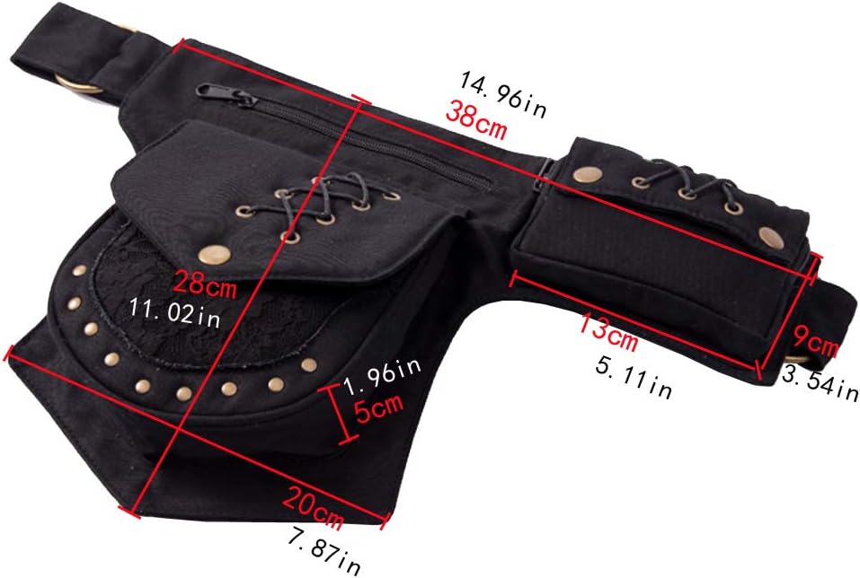 KPYWZER Waist Bag for Women Fanny Pack Renaissance Faire Festival Lace Chest Pack Hip Bum Bag with Adjustable Belt Travel Outdoors Black - Image 2