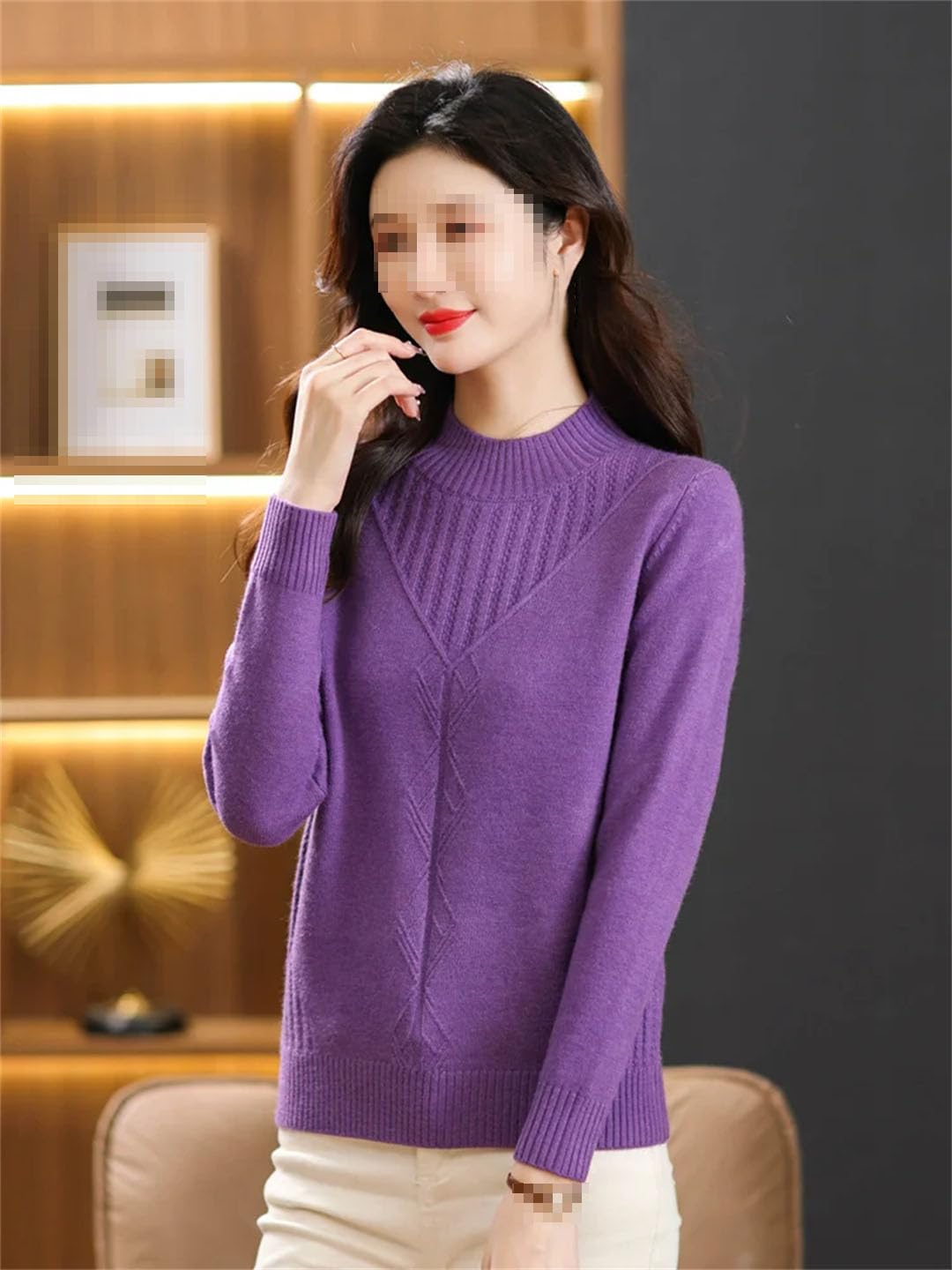Maglione da donna a collo alto in lana ispessita