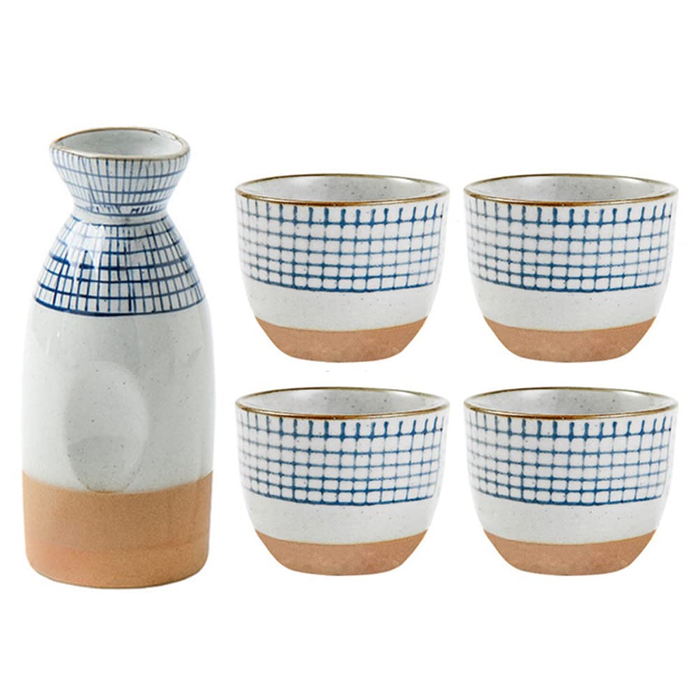 TISESIT INDOOR Traditional Japanese Pottery Set Sake Sets Including 1 Sake Pot, 4 Sake Cups, for Restaurant Wine Set,D