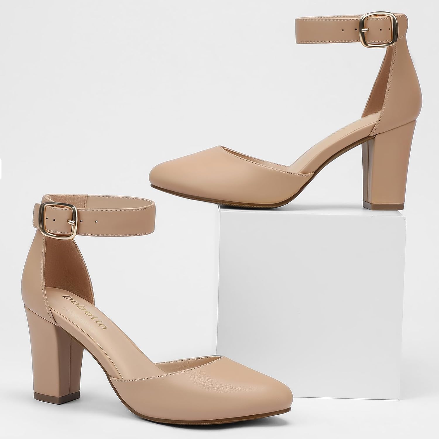 3 Inch Wide Width Chunky Heels for Women Closed Toe Heels Dress Shoes for Womens Round Women Pumps Ankle Strap Buckle Block Heel Party Wedding Comfortable (Check Size Chart Before Select) - Image 5