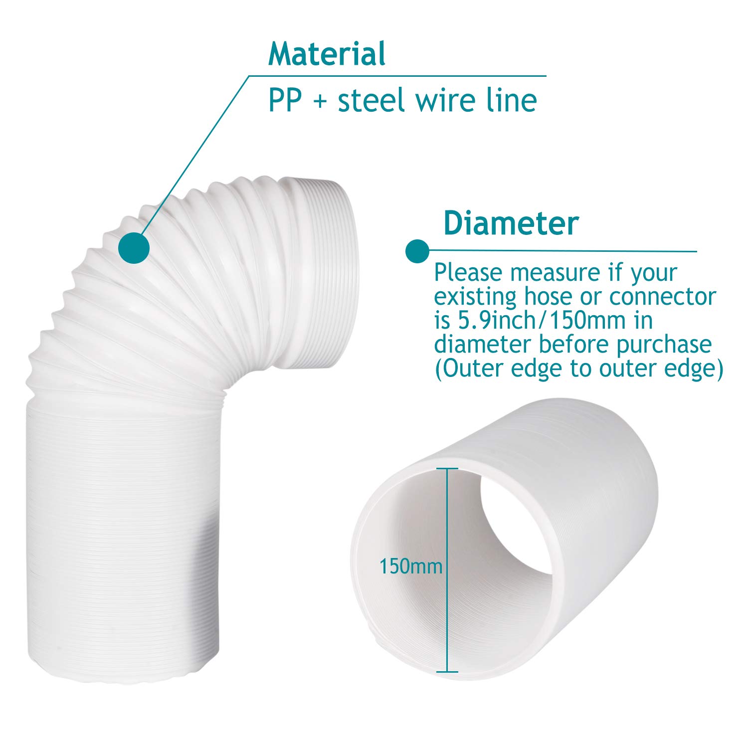 HG Power 6 Inch Air Conditioner Hose, 6.56ft Long Intake/Exhaust Hose