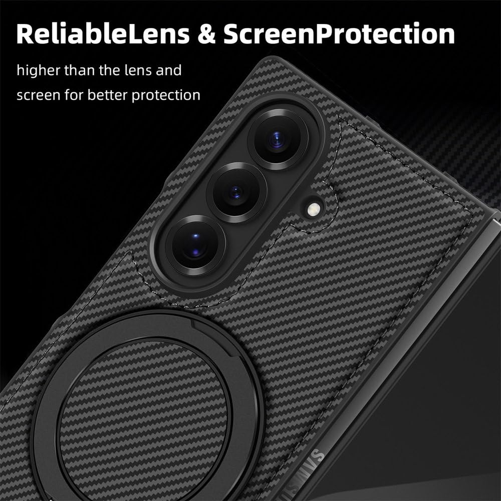 Funda para teléfono PC con Soporte de Anillo magnético con patrón de Fibra de Carbono para Samsung Galaxy Z Fold 8 Ultra 7 6 5 4, Carga inalámbrica, Resistente a Golpes, Color Azul Peak, para Samsung