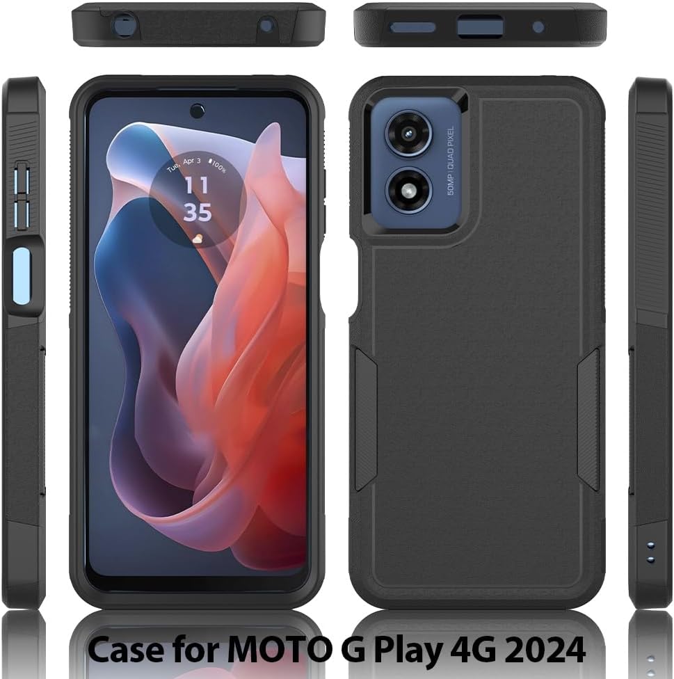 for Moto G Play 2024 Case, [Military Grade Drop Tested] with Screen Protector, Dual Layer Protective Heavy Duty Cell Phone Cover Non-Slip Shockproof Case for Motorola G Play 4G 2024 (Black)
