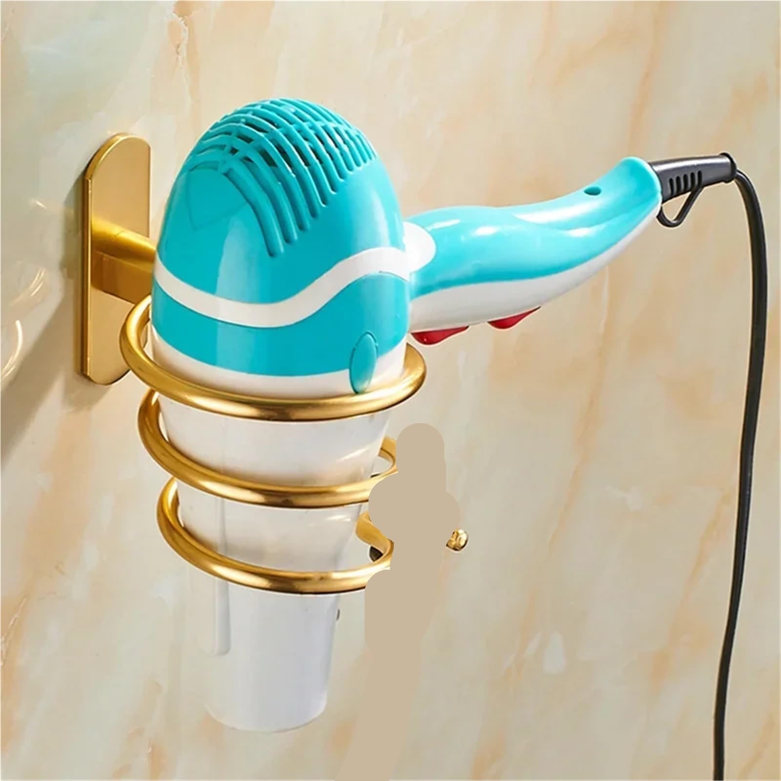 2 Pezzi Porta asciugacapelli da Parete organizzatore Supporto a Spirale Rack scaffale Bagno in Alluminio for Accessori mensola a Muro per Bagno, Barbiere(Gold)