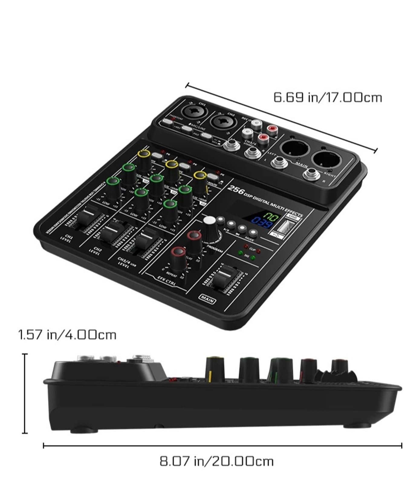 Controller DJ, Mixer DSP a 4 canali 256 canali, alimentazione Phantom a 48 V, mixer da studio USB, console DJ Bluetooth, mixaggio