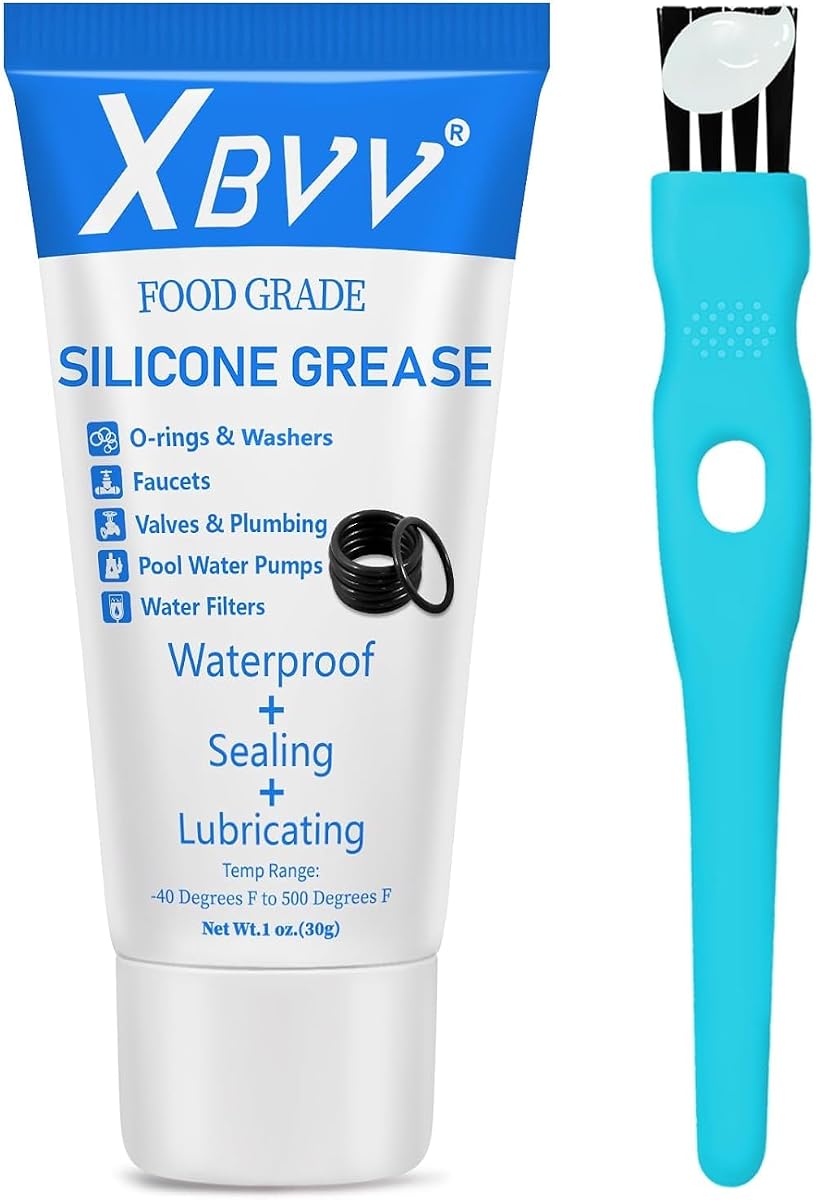XBVV Lubricante de grasa de silicona para fontanería Válvula de grifo Juntas tóricas Arandela de goma 1 paquete Tubo de 1 oz con cepillo