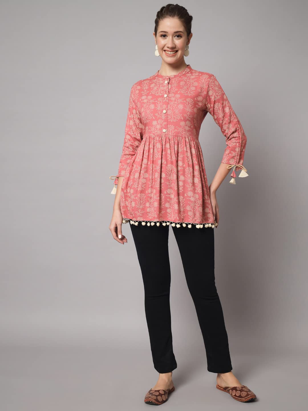 KBZ Womens Rayon Printed Regular Fit Flared Kurta (Peach_XXL) 1
