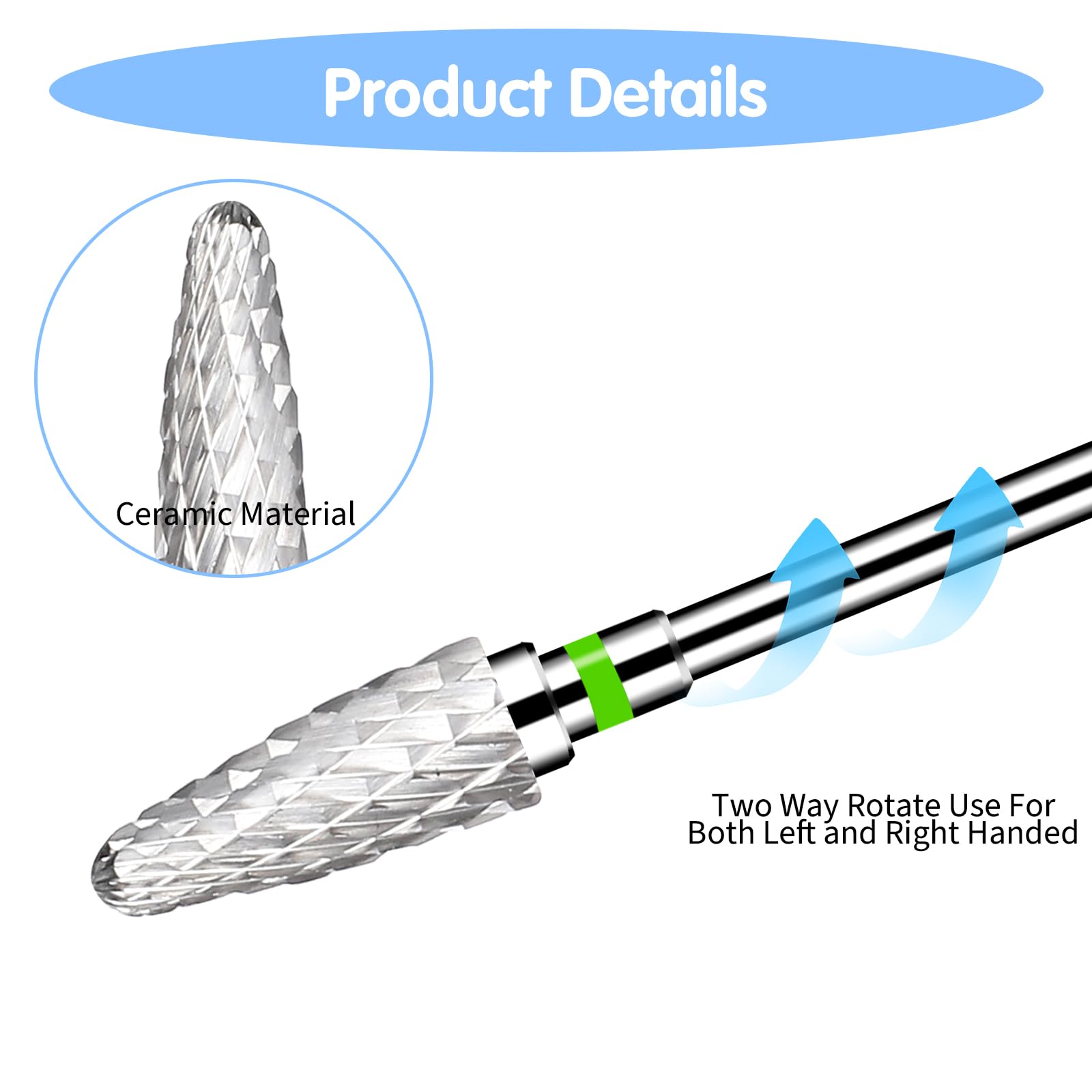 Sibba Ceramic Nail Drill Bits Set 5PCS Professional Corn Shape Carbide Bits Hard Gel Acrylic Removal Rotary Tool Fit Manicure Pedicure Cuticle Gel Nail Polishing Decoration (White) - Image 4