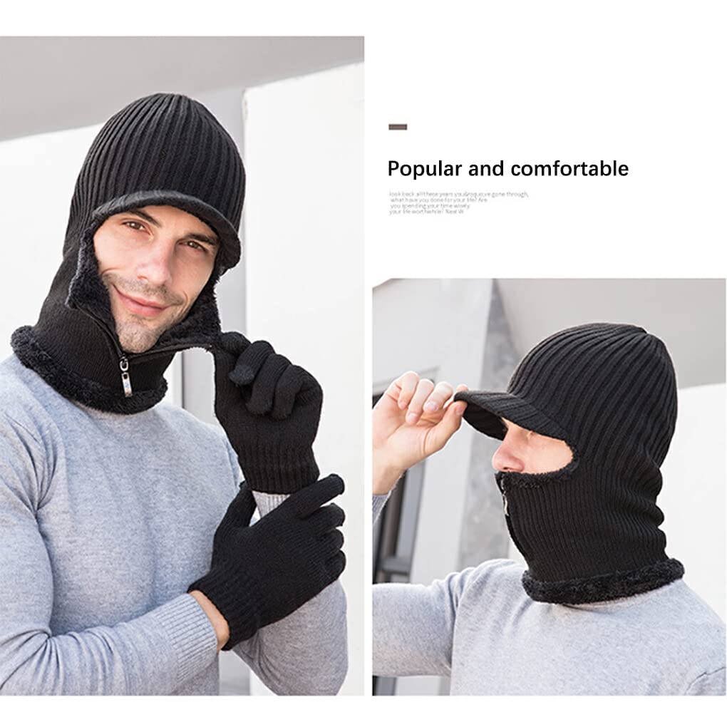 SUIOPPYUW Cappello Sciarpa Invernale Uomo | In Pile, Con Cerniera, Copricapo 2 In 1, Portatile, Blu Scuro/grigio/rosso - copertina
