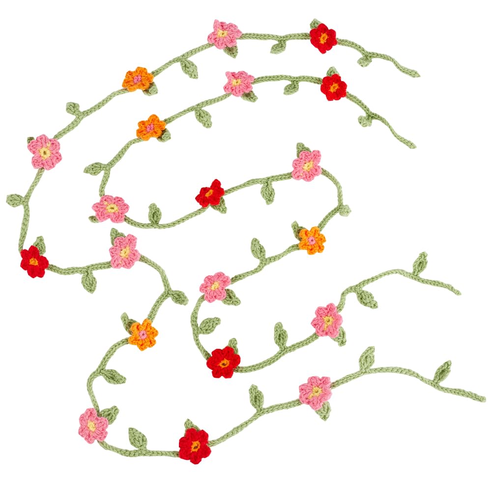PH PandaHall 2pcs Handmade Crochet Flower Garland, 47.2" Pink Flower Hanging Garland Spring Floral Hanging Decor Knitting Flower Vine Waist Chains for Crafting Clothing Home Party Decor