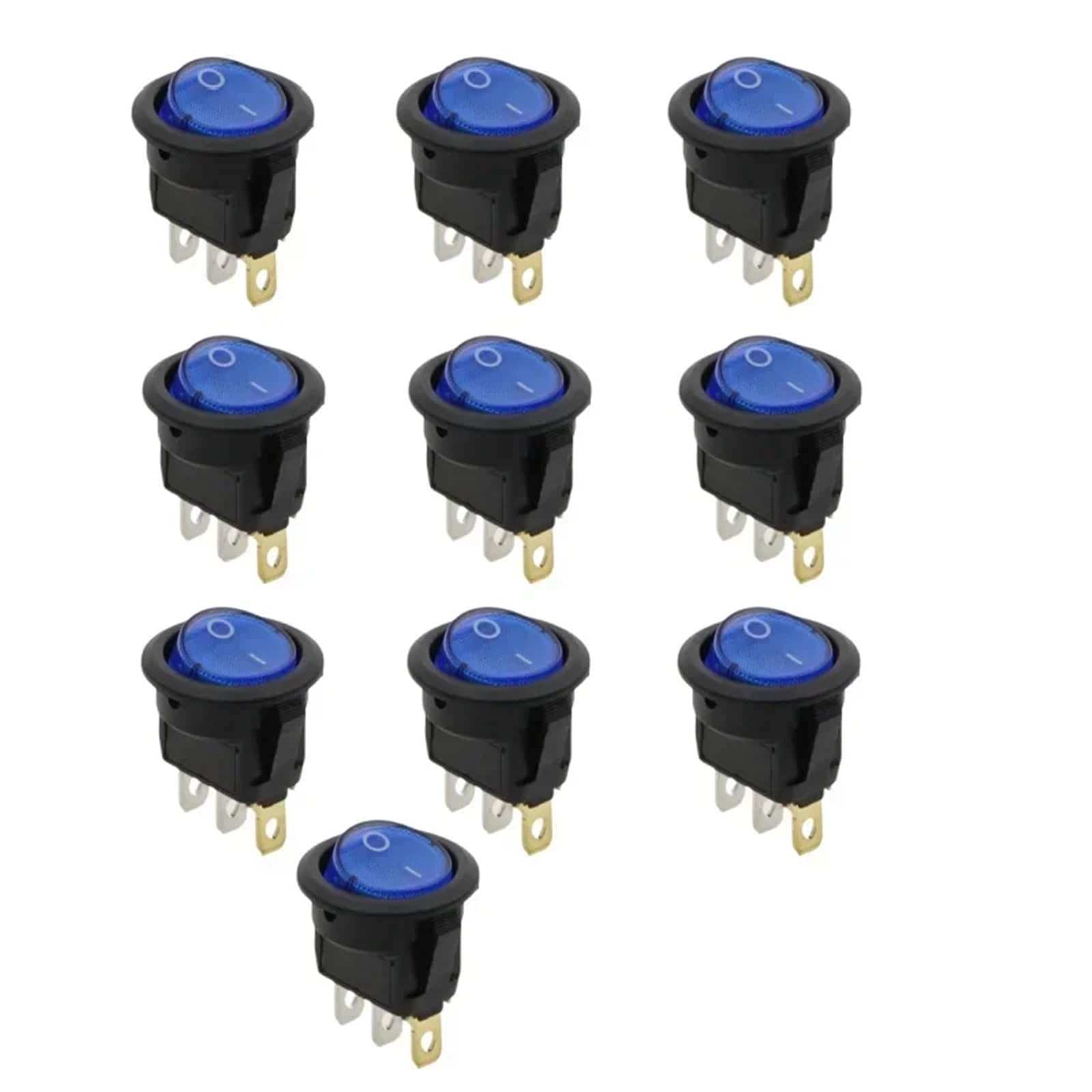 10 szt. KCD1 12 V 20 A / 220 V 10 A ON/OFF 20 mm okrągły przełącznik Rocker LED podświetlany samochód deska rozdzielcza Van z oświetleniem (niebieski, DC 12 V)