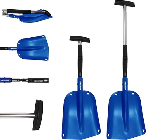 Miniatura 2 de MICHELIN Paquete de 2 palas plegables telescópicas ultra compactas de 40 pulgadas, azul y negro, construcción de aluminio ligero para nieve, hielo,