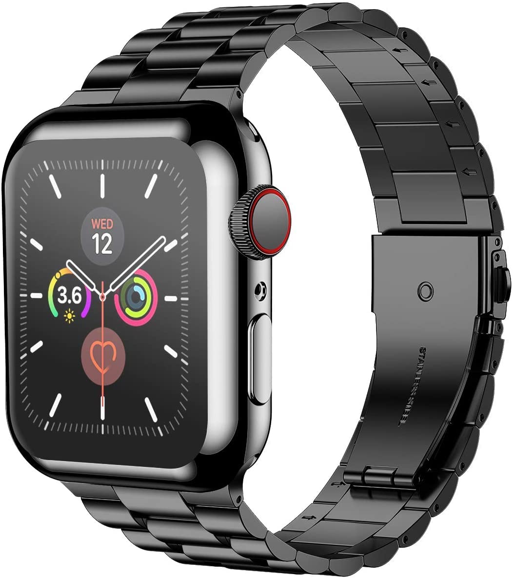 BLAST INN Smart-Watch Link Steel Bracelet Strap For Apple Watch 49mm 45mm 44mm 42mm, Stainless Steel Replacement Adjustable Strap Wristband Compatible with iWatch Series Ultra 8 7 6 5 4 3 SE (Black) [WATCH NOT INCLUDED]