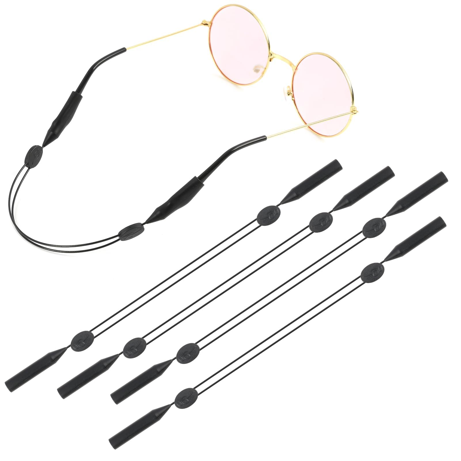 Sangles de lunettes réglables confortables, lot de 4 cordons noirs sans queue - 7