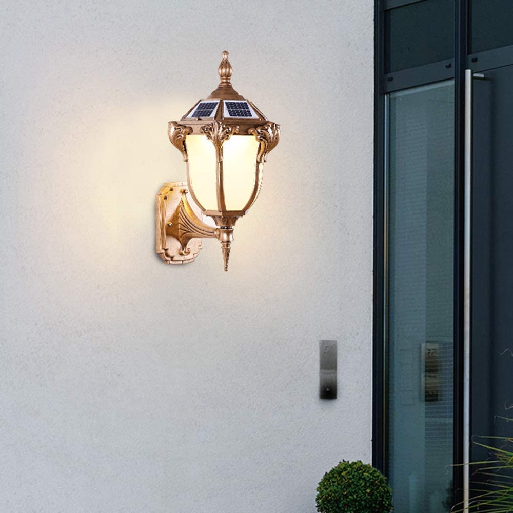 IUokLU Wall Sconce Wall Light Fixture E27 Pastoral Solar IP65 Aluminum Wall Lamp Glass Shade Outdoor Decoration Corridor Lamp Basement Staircase Garden Wall Light Residential Area Wall Sc(Bronze)