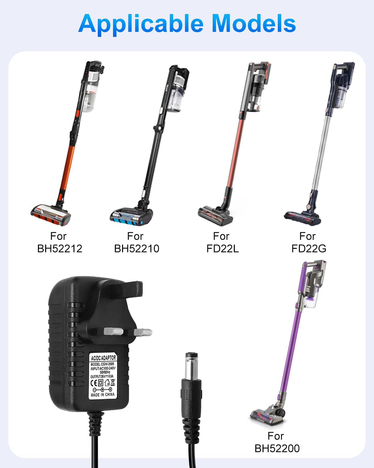 Xahpower 26V Netzteil Ladegerät für HF122GPT, 1,8 M Ladekabel Kompatibel mit Hoover Akku-Staubsauger HF122BAT, HF122RH, HF222UPT