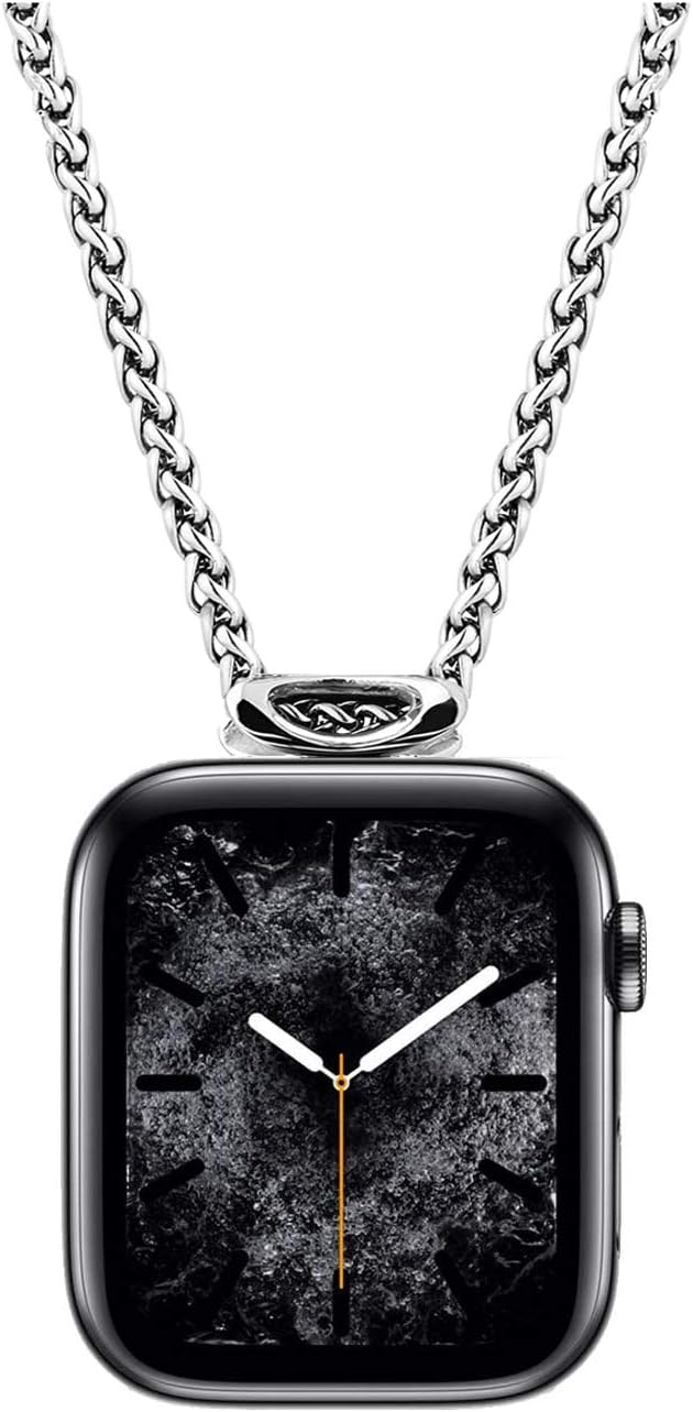 Necklace Adapter Pendant Compatible with Apple Watch, Infinity & Double Loop Connector Comes with 32inch Stainless Rollo Wheat Chain 3mm for iWatch Series 10/9/8/7/6/5/4/SE/Ultra 2/Ultra