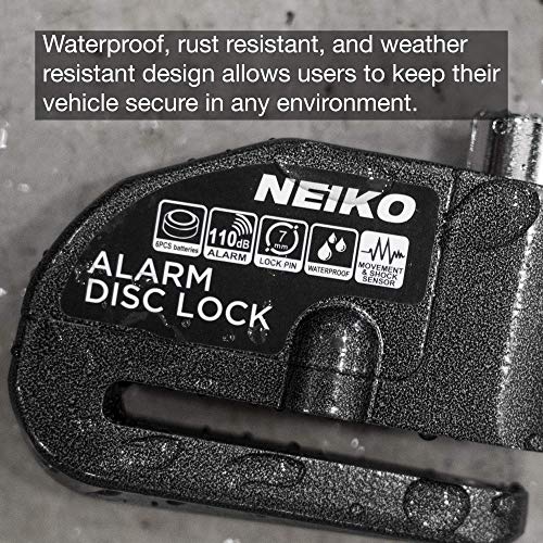 image for NEIKO 52908A Motorcycle Wheel Disc Brake Lock with Alarm | Up to 110db