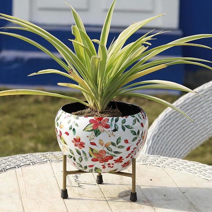 Crest Innovative Lives Apple Shaped Floral White Designer Printed Pot with Stand, Decorative Pots for Indoor Plants Rust Free Metal Plant Pots for Living Room, Balcony and Garden (B0D8ZWMX36) Amazon Price History, Amazon Price Tracker