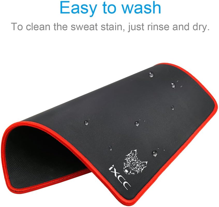 iXCC Gaming Mouse Pad/Mat with Smooth Silk Surface Stitched Edges, 13 × 10.2 × 0.2 Inches - Black with Red Edges