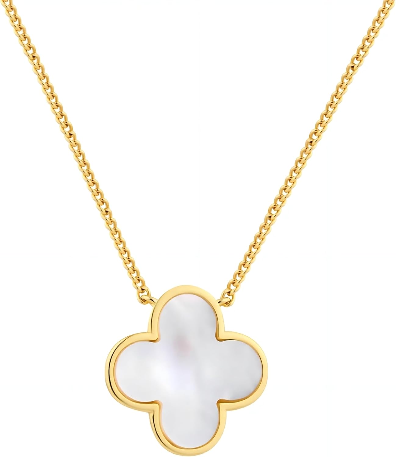 Lucky Clover Necklace with Mother of Pearl, 14K Gold Plated S925 Sterling Silver Pendant, Four Leaf Charm Jewelry for Women, Gift of Luck for Her, Birthday, Valentine's Day
