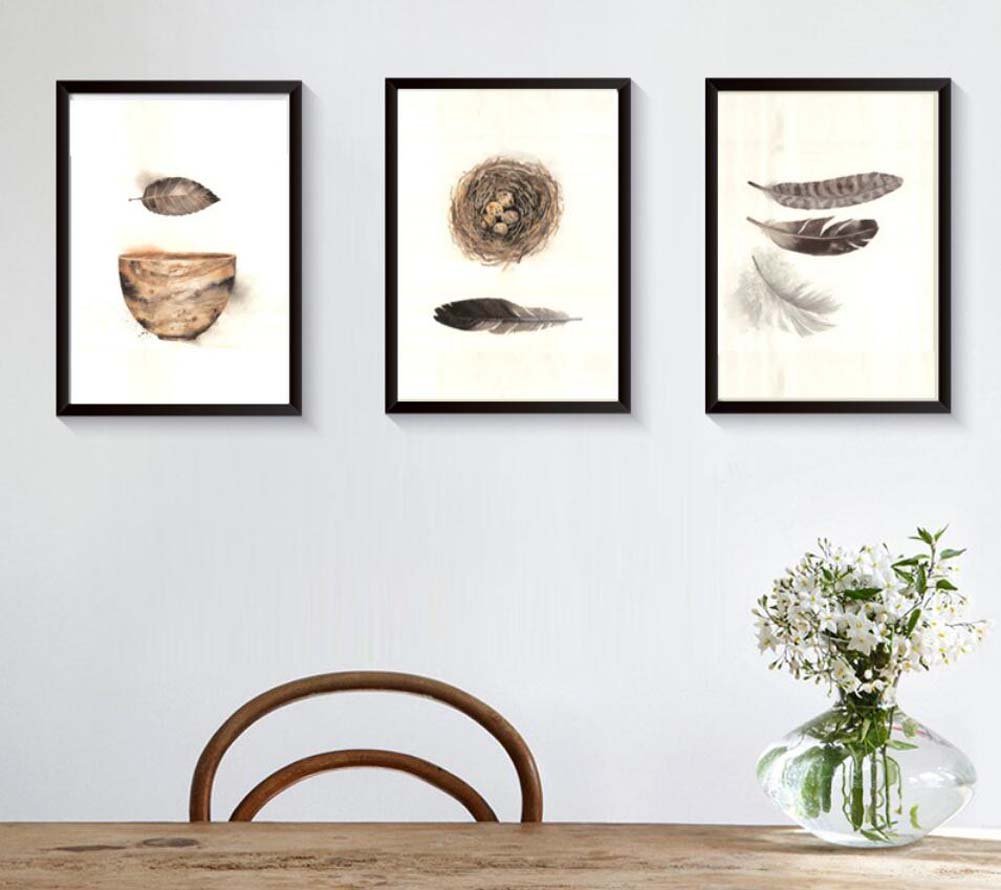 Peinture moderne minimaliste plume : un triptyque déco rétro haut de gamme