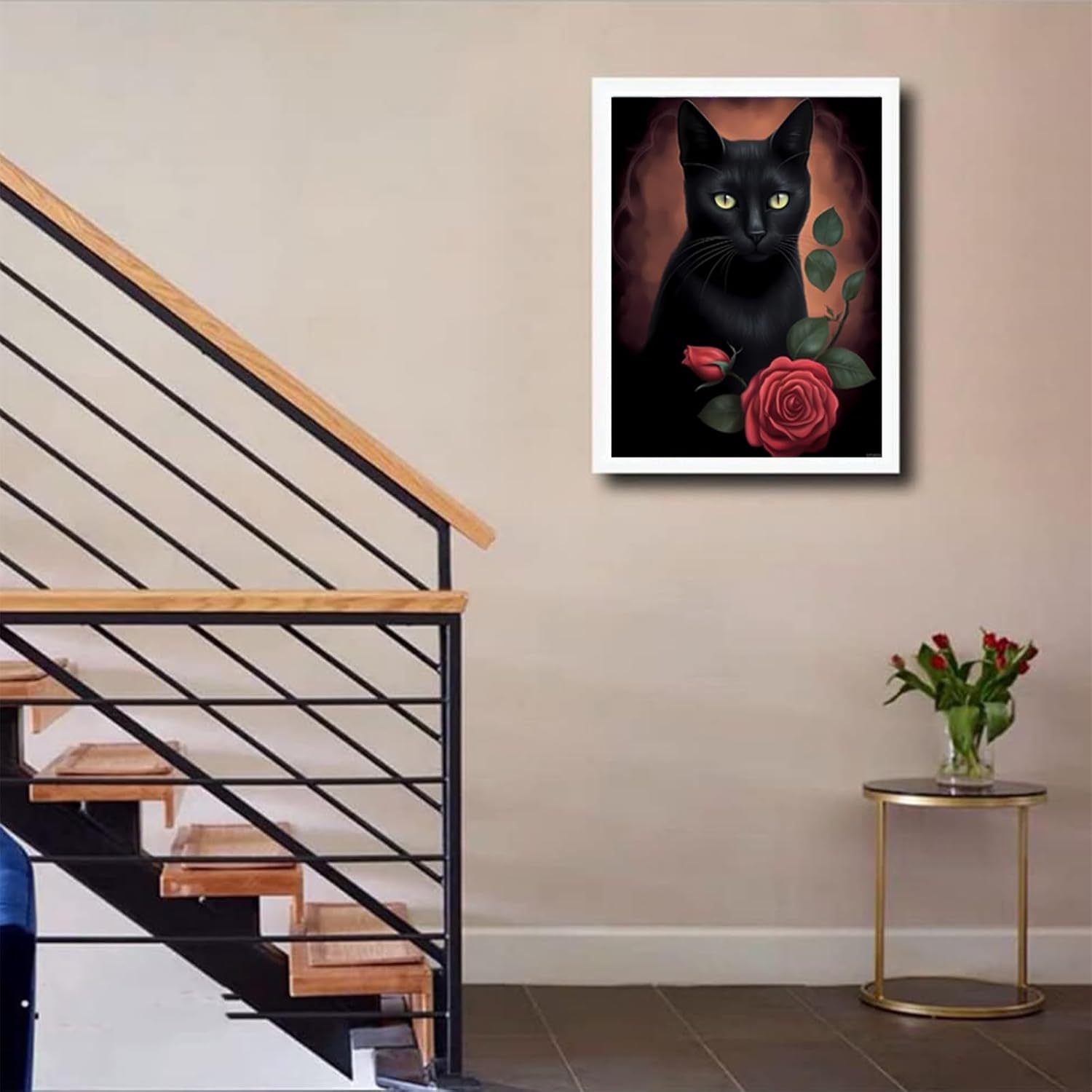 EATUKYIC Black Cat Holding Red Roses Funny Diamond Painting Kit for Adult DIY Full Drill Diamond Art Cat 5D Diamond Dots Kits Painting Crafts for Home Decor Christmas Gift 12x16 inch