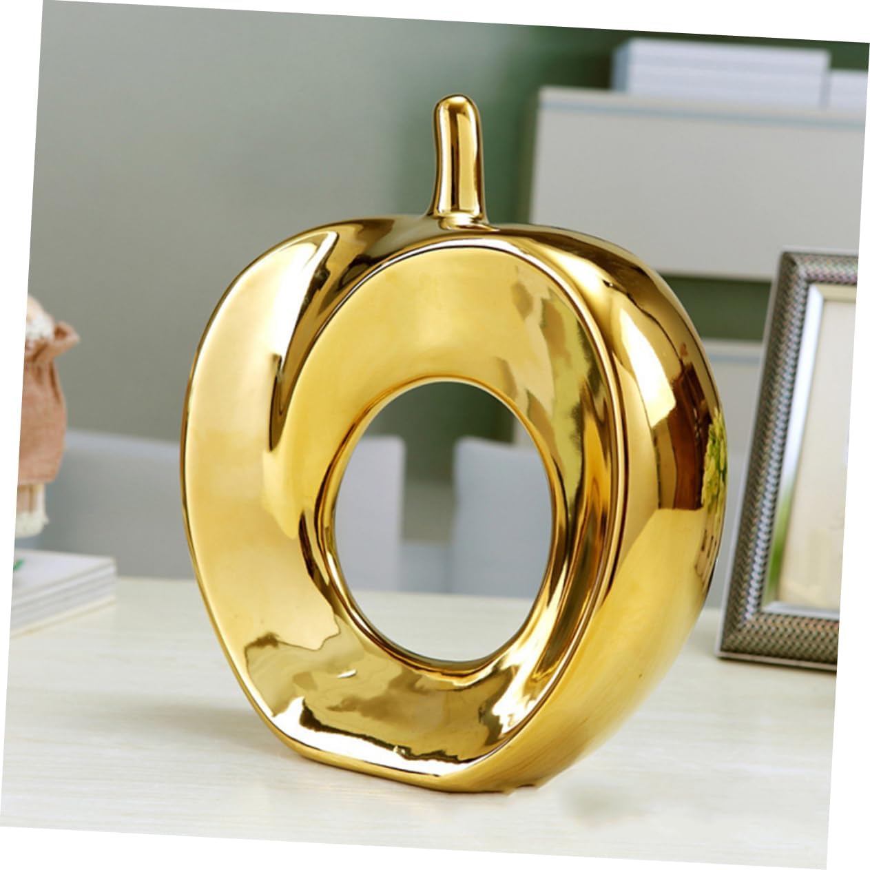 Hollow Porcelain Fruit Ornament for Home Decor Artistic Miniature Apple Figurine Elegant Desk Decoration for Office Living Room Friends and Family