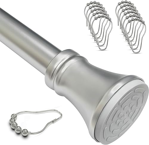 Barra de tensión, nunca se oxida, antideslizante, sin taladro, barra de cortina de ducha corta de 36 a 52 pulgadas con 12 anillos de cortina de