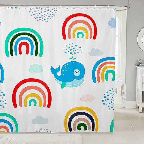 Cortina de ducha de arcoíris para niños, cortina de baño con delfín Ocean Life 72 pulgadas de ancho x 78 pulgadas de largo, cortinas de ducha de disponible en Yaxa Colombia