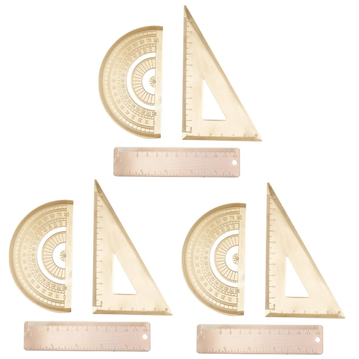 3sätze Brass Zeichengeräte Teiliges Maßwerkzeug Mit Winkelmesser Dreieck Und Geradem Präzise Messungen Und Zeichnen Für Schüler Und Lehrer