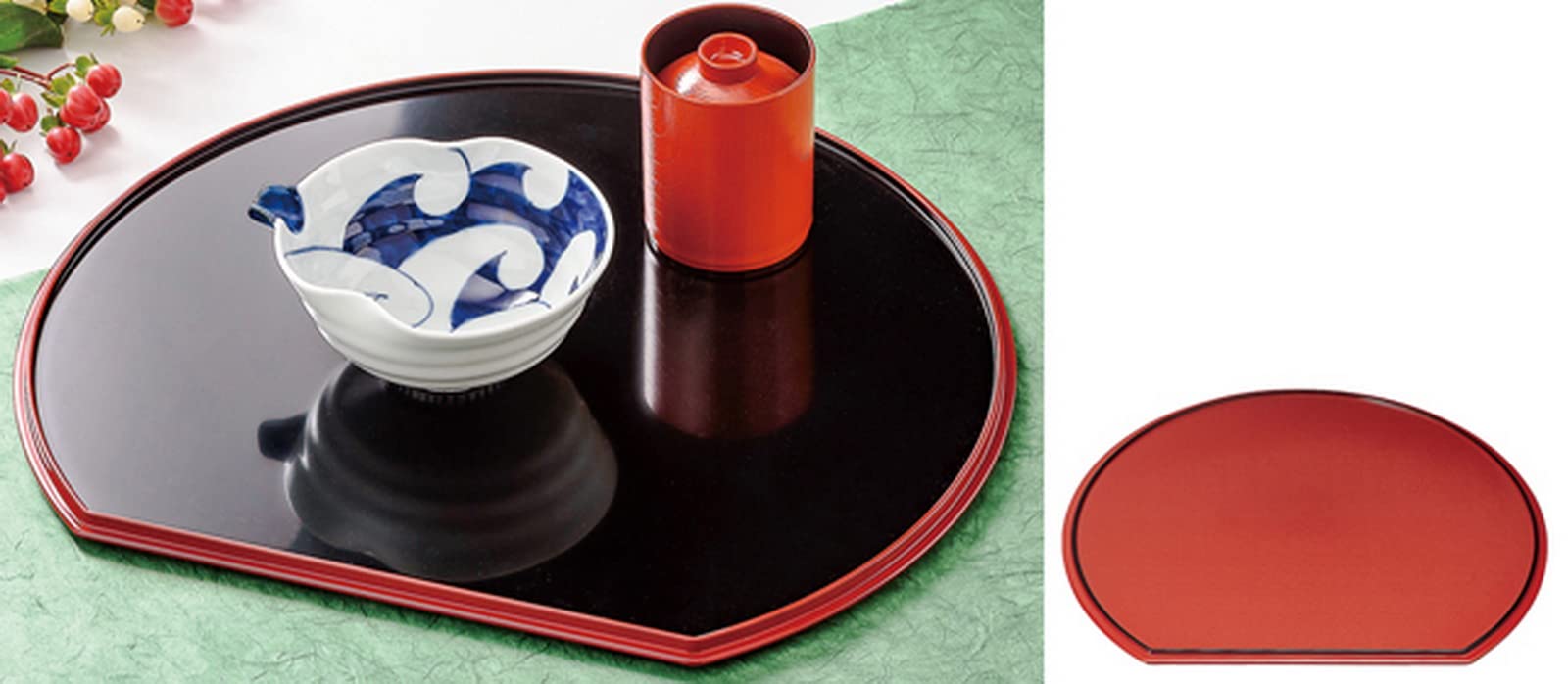 Amazon｜福井クラフト 尺1 半月両面 盆 黒天朱/朱布目天黒 50306810