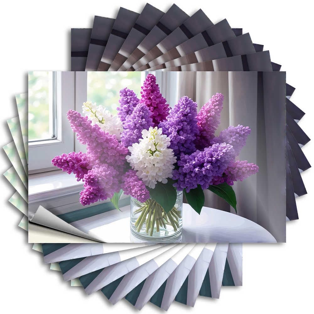 Outside Decor for Porch Laptop Sticker - Vibrant Lilac Bouquet By The Window Reading Durable Sticker Easy Apply for Sand Decor(12X18CM)