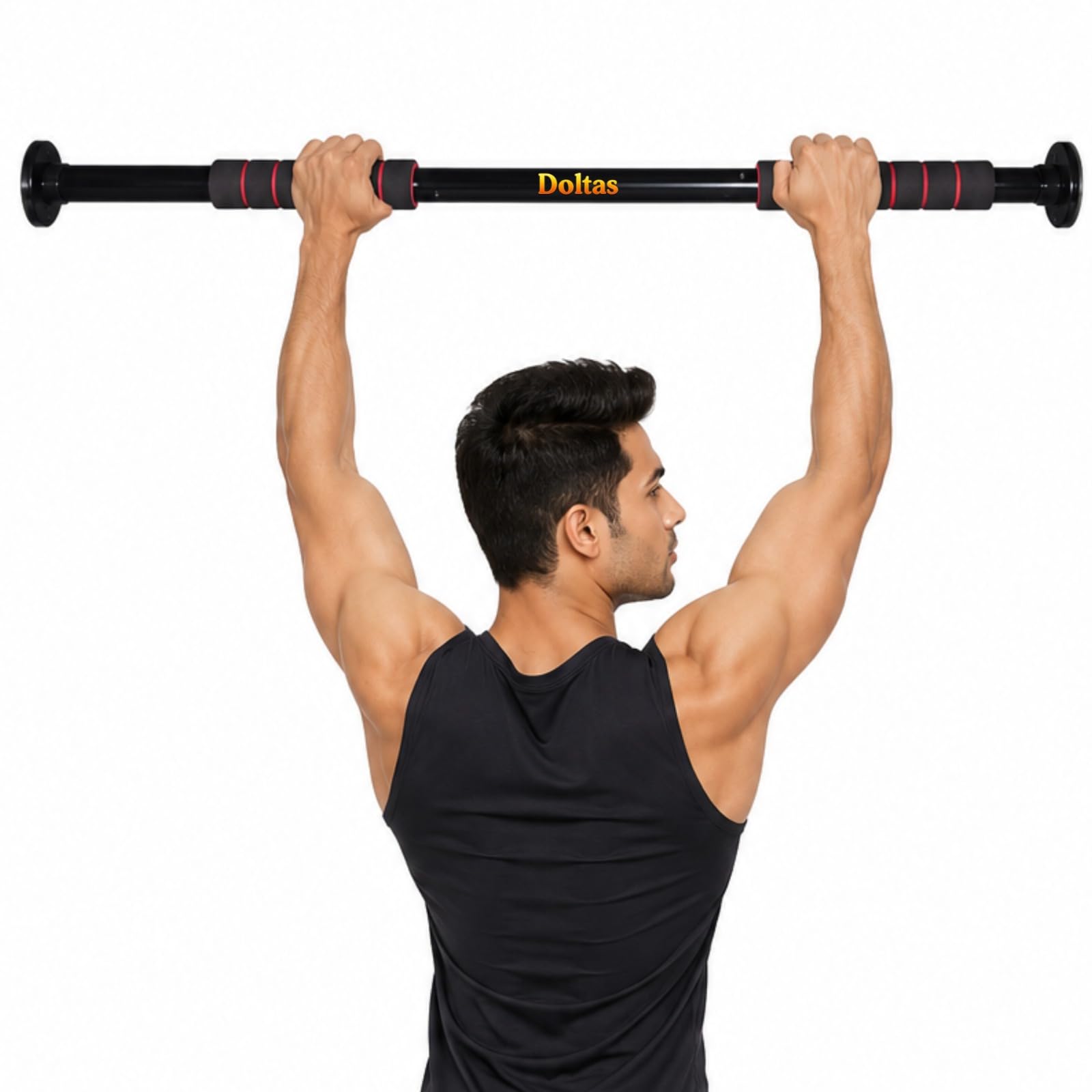 DOLTAS Pull Up Bar for Home for Kids & Adults (100 kg Capacity) | Wall Mounted Pull Up Bar with Anti-Skid Foam Grip | No-Drill Installation | Heavy Duty Home Gym Equipment for Strength Training & Home Workout | BLACK & RED-image-21