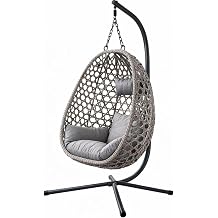 Luxury Nest Hanging Egg Chair with Stand   Indoor & Outdoor Swing Chair with Cushions Light Grey